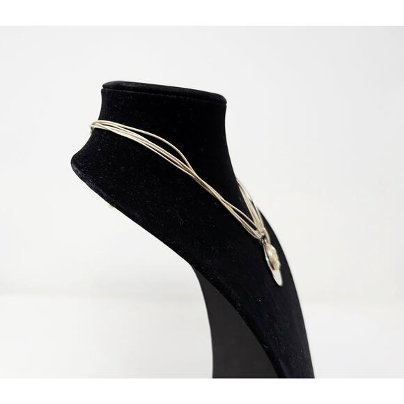 Chico's Necklace Beige Multi-Strand Cord Silver Tone Layered Pendant Abstract - Picture 3 of 6